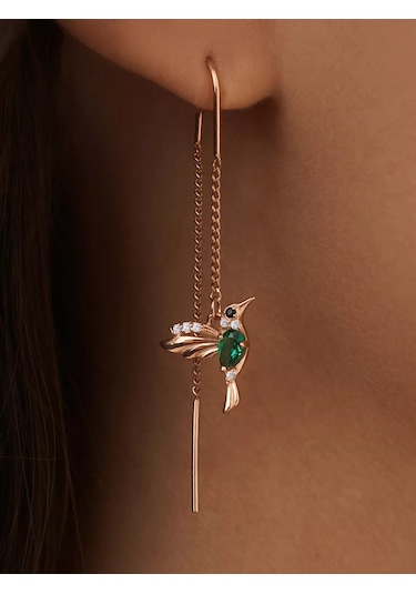 Marıola Uzun Sürgülü Küpeler Altın Kaplama Gümüş 925 Kuşlar 251889332 Altın