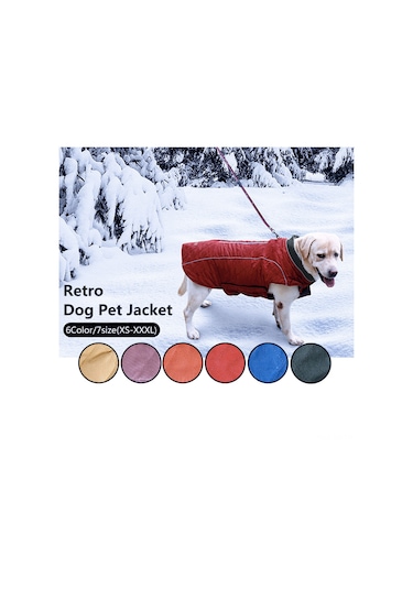 Vkemall Köpekler İçin Kışlık Kalın Isı Tutucu Kordonlu Vintage Desenli Polyester Ceket M Büyüklük Mavi