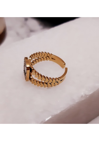 Giftworld Çelik Zirkon Baget Taşlı Yüzük Altın