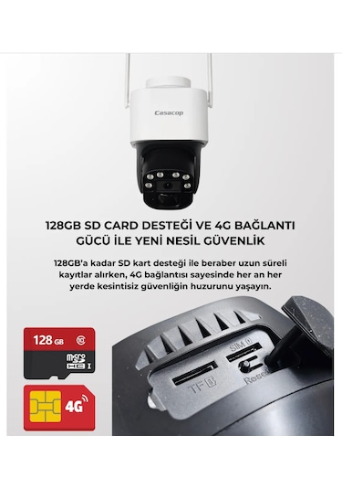 Casacop Q9 4g Sim Kartlı Solar Panelli Kablosuz Güvenlik Kamerası