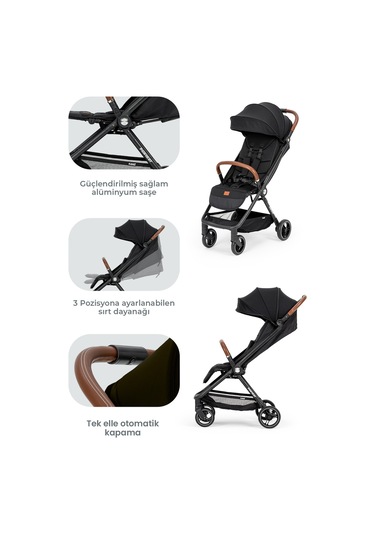 Kanz Instreet Autofold Travel Sistem Bebek Arabası Siyah Antrasit - Siyah