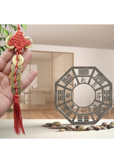 Çin Feng Shui Şans Ve Bereket Düğüm Beşli Para 35 Cm