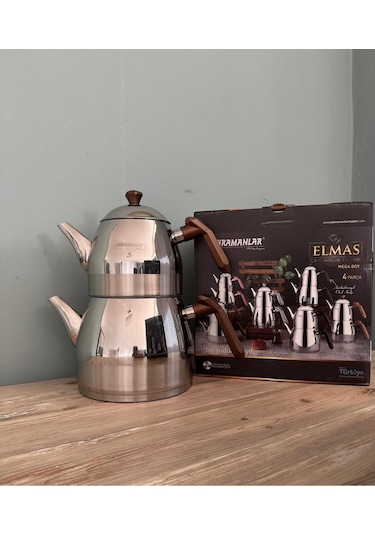 Elmas Çelik Çaydanlık Takımı Mega Boy Bakır