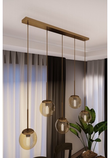 Dora Eskitme Metal Gövdeli 5'li Bal Rengi Cam Avize