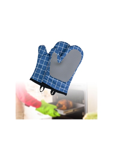 Suntek Magideal Ekleme Silikon Fırın Eldiveni Kaymaz Mutfak Mavi
