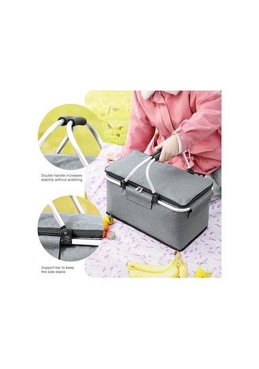 Jialan Soğutucu Çanta, Piknik Sepeti, 22 L Termal Sepet, Gri