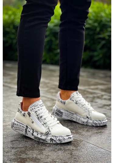 Bağcıklı Crocodile Beyaz Gazete Günlük Erkek Ayakkabısı Beyaz1 Beyaz