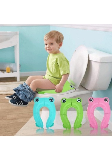 Sones Kurbağa Şeklinde Pp Malzeme Çevre Koruma Çocuk Seyahat Taşınabilir Tuvalet Oturağı Yeşil