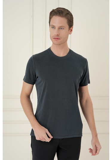 Comfort Fit Bisiklet Yaka Modal Kısa Kol Casual Siyah Tişört Ts 895 Siyah