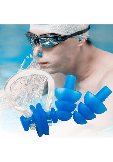 Xiyyadms Yüzme İçin Silikon Kulak Tıkacı Ve Burun Klipsi Seti - Su Geçirmez Rahat Kullanım 111 Karakter Mavi