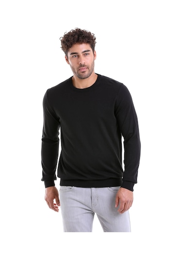 Hatemoğlu Erkek Regular Fit Pamuk Bisiklet Yaka Triko Kazak Siyah