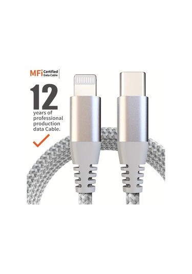 Honeybeeshop 3 Adet Simli Gri Type Cden Lightning Kablo 20w Pd Hızlı Şarj İphone Uyumlu 14 13 12 İçin Mfi Sertifikalı 3lü Paket 1m