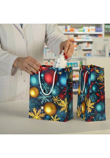 Eczane Hediyelik & Alışveriş Karton Çanta Körüklü Mutlu Yıllar 14 x 20 x 8 CM10 Adet