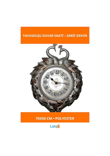 Görkemli Tavuskuşu Desenli Polyester Duvar Saati 70x50 Cm Çok Renkli