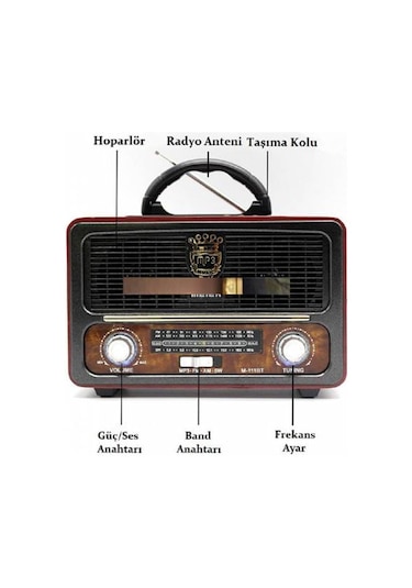 Şarjlı Nostaljik Radyo Meier M-111Bt Bluetoothlu-Kumandalı Usb-Sd