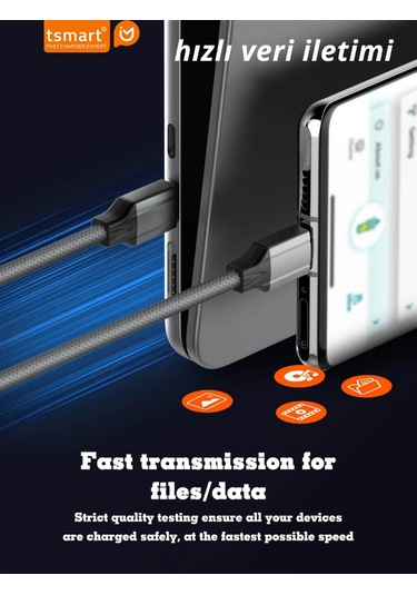 Tsmart Type C To Type C 60w Pd Şarj Data Kablosu Ts-c160