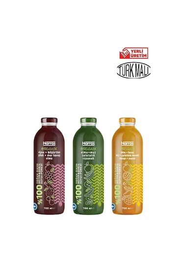 Organik Yeşil+sarı+kırmızı Meyve Suyu 700 Mlx3 Adet 700 G