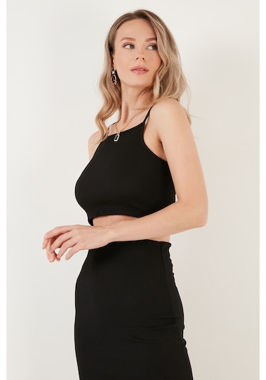 Lela Slim Fit Ip Askılı Yırtmaçlı Bayan Takım 5865278 Siyah Lela Slim Fit Ip Askılı Yırtmaçlı Bayan Takım 5865278 Siyah