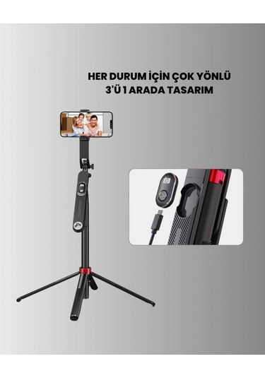 Dikey Ve Yatay Çekim Destekli Selfie Stick Tripod Çok Renkli