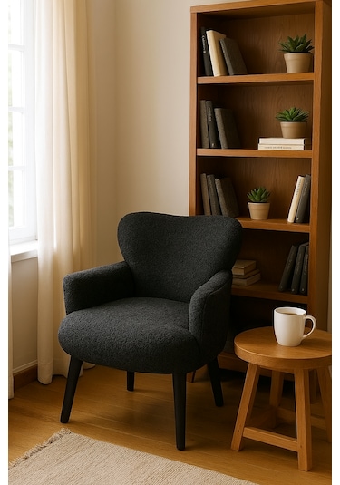 Roma Berjer - Modern Tekli Koltuk - Welsoft Yumuşa Kumaş Antrasit