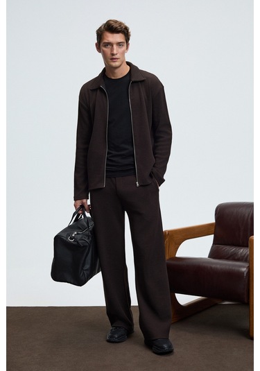 LACHLAN Erkek Waffle Özel Dokulu Kordonlu Süs Etiketli Acı Kahve Pantolon