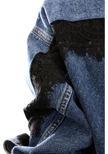 Mavi Dantel Detaylı Kot Ceket Mavi