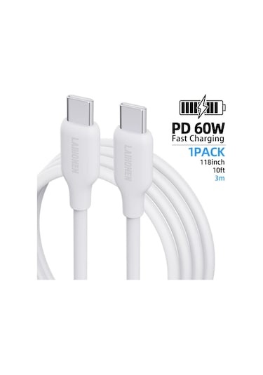 Willowhaven Beyaz 10ft 60w Usb C Kablosu Yumuşak Silikon Hızlı Şarj Macbook Uyumlu Samsung