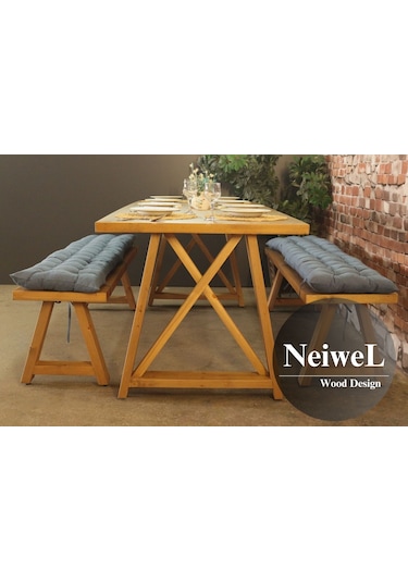 Neiwel İvea Doğal Ahşap Banklı Yemek Masası Takımı-100-280 Takım Açık Ceviz