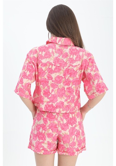 Gömlek Baskılı Kolu Duble Katlamalı - Fuşya-fuşya Fuşya