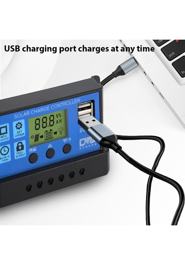 Mufunye 30a Pwm Güneş Enerji Kontrolörü 12v/24v Otomatik Tanıma, Lcd Ekran, Çift Usb, Optik Gecikme Modu, Ayarlandırabilir Parametreler Tjk Yjss-30a