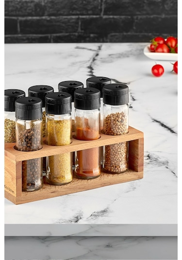 Joy Kitchen Lisa Ahşap Baharatlık Seti 8'Li Siyah Kapak