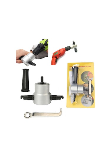 Tangshopping Göbeklady Çift Kafa Sac Nibbler Testere Kesici Kesme Aleti Elektrikli Matkap Eki Gümüş