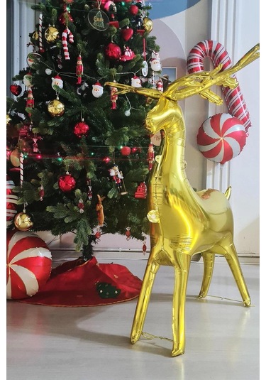 85x41,5 Cm Altın Geyik Boynuz Folyo Balon Yılbaşı Dekoratif Parti Balonu