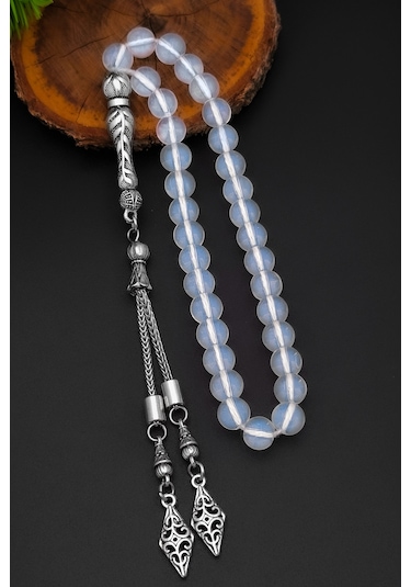 Opal Ay Taşı Tesbih Erkek Doğal Taş Tesbih 8 Mm Bt035 Beyaz