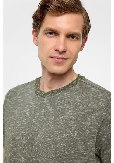 SÜVARİ Haki Regular Armürlü Bisiklet Yaka Tişört-38305 Haki