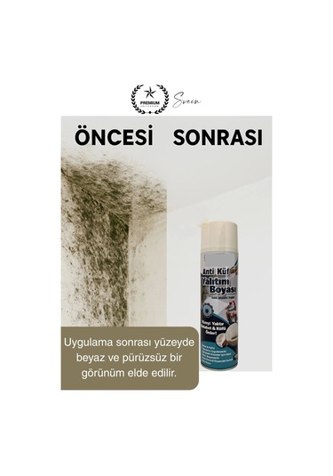 Premium Anti Küf Yalıtım Boyası Sprey Beyaz Rutubet Oluşumunu Engeller Duvar Derleme Önleyici 500 Ml