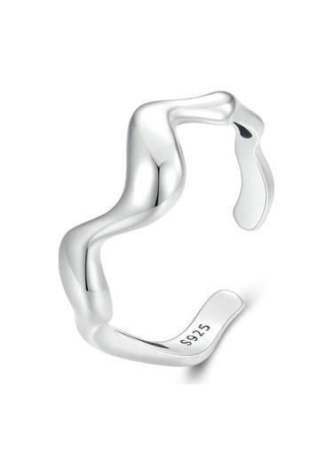 Sterling Silver S925 Simple Wavy Opening Adjustable Ring Çok Renkli