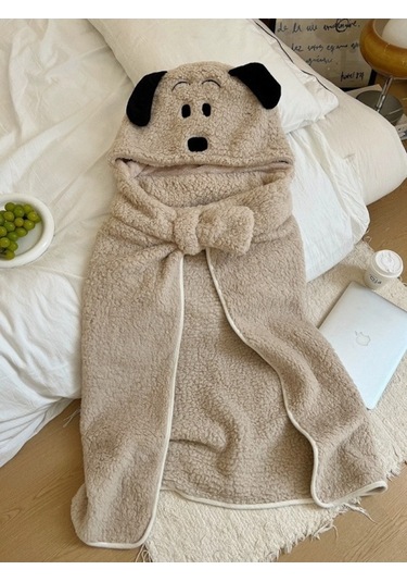 Flybuy Yeni Siesta Sıcak Şirin Öğrenci Ofis Moda Kore Kış Karikatür Kapüşonlu Battaniye Kt Beyaz