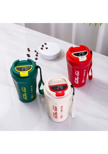 Teltree Beyaz Akıllı Sıcaklık Ölçer Çelik Termos Bardak 510ml - Ofis Arabaya Uygun, Ev Kullanıma İdeal, Konforlu Kullanım