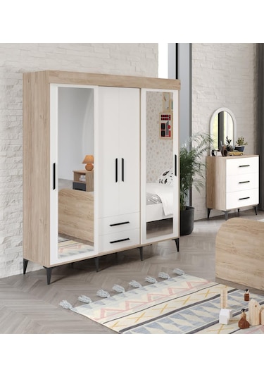 Ildır Çocuk Odası Takımı 3 Parça Tamamı Mdf Flora Beyaz Aynalı