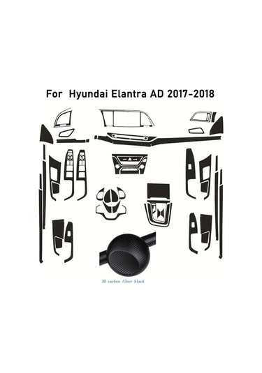 Xuweiwei 3d Carbon Fiber Black Hyundai Elantra Ad 2018 2020 İç Kontrol Paneli Kapı Kolu Kaplamaları