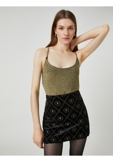 Koton Simli Atlet U Yaka Çapraz Askılı Altın 3wak30005pk 3WAK30005PK199