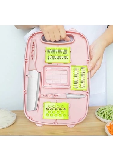 Dancemonkey 9'u 1 Arada Katlanır Plastik Ev Kesme Tahtası Pembe, Pratik Mutfak Yardımcısı Pembe