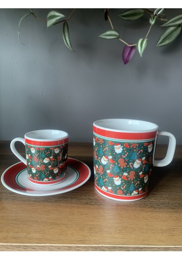 Yeni Yıl-noel Baba Model 6 Parça 2 Kişilik Kupa Ve Türk Kahvesi Fincanı Takımı Çok Renkli