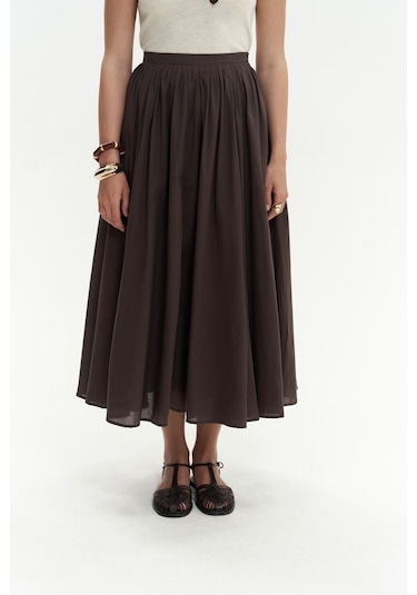 Amaya Bilek Hizasında Pileli Kahve Etek Kahve