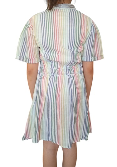 Kız Çocuk Arı Bloşlu Düğme Kapamalı Midi Boy Renkli Elbise