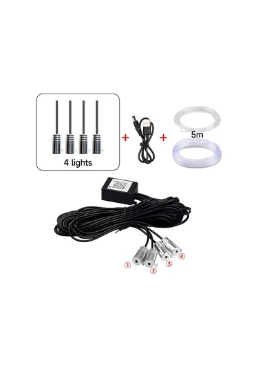 Uygulama Ses Kontrolü Ile Araba Iç Neon Rgb Led Ortam Işığı Fiber Optik Kit Usb 5m 4 İn 1 1 Piece Set