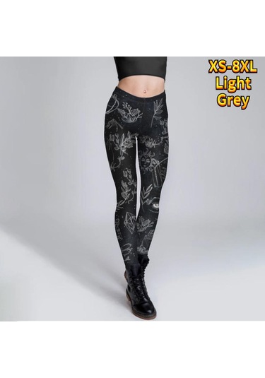 Açık Gri Bayan Siyah Eğri Baskılar Streç Yoga Tayt Spor Koşu Spor Salonu Spor Aktif Pantolon Açık Gri