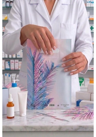 Eczane Hediyelik & Alışveriş Poşeti Bio Palmiye Desenli 20 x 30 CM 100 Adet