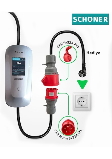 Schoner 22 Kw Trifaz - Monofaz Taşınabilir Elektrikli Araç Şarj Cihazı